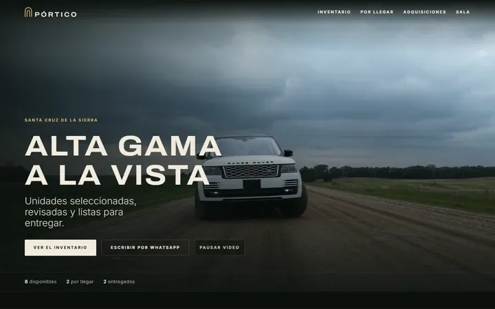 Portada de la demo de autoventas, con un vehículo de alta gama y accesos al catálogo y a WhatsApp