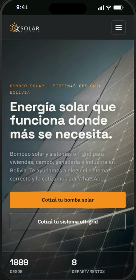 La web de SK Solar en un celular